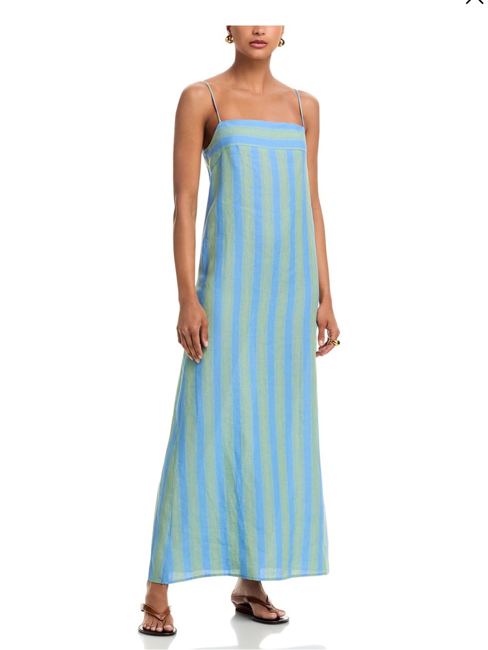 STAUD Blue and Green Striped Maxi Dress